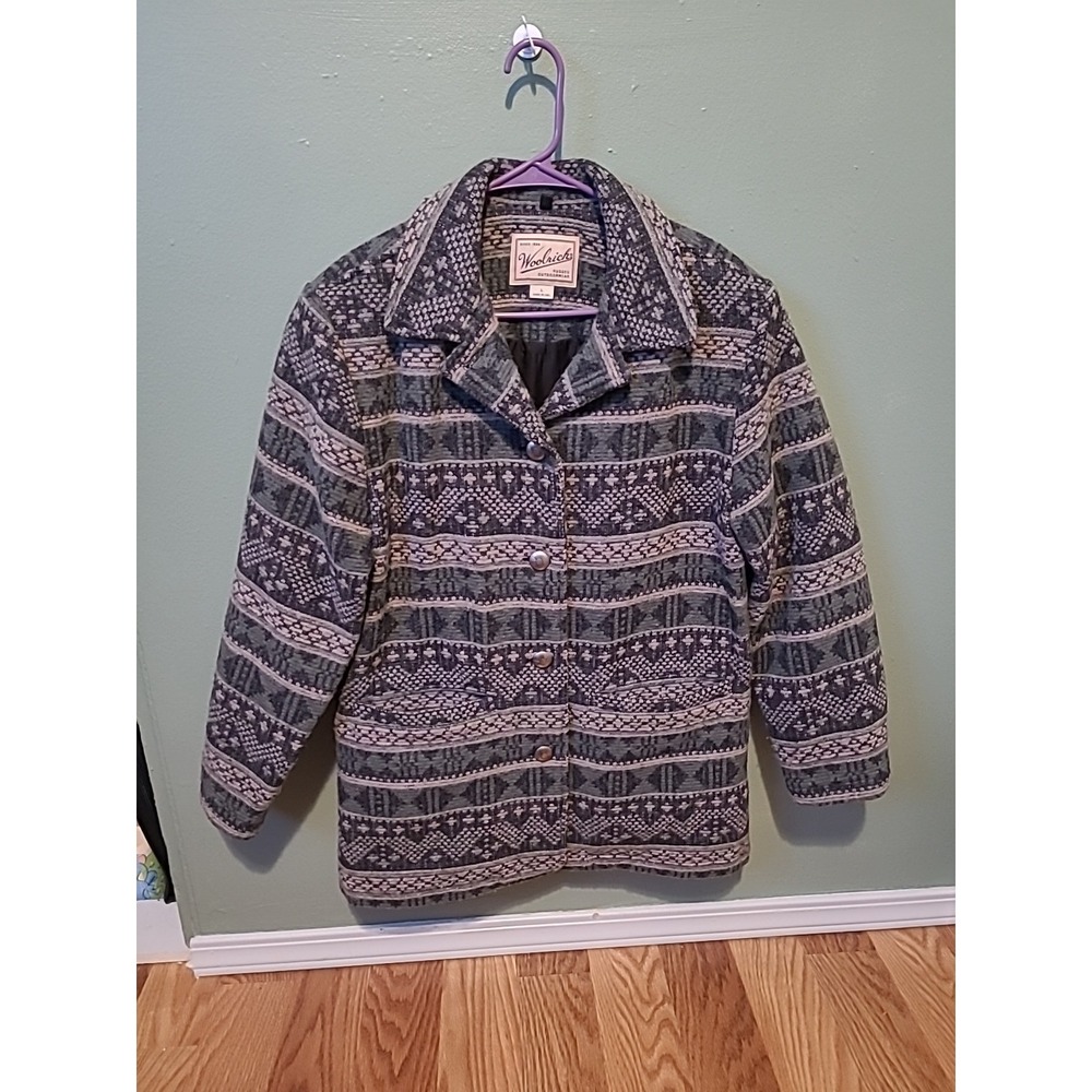 Vintage Woolrich Wool Long Coat Southwestern Aztec Print Sage Women's Large